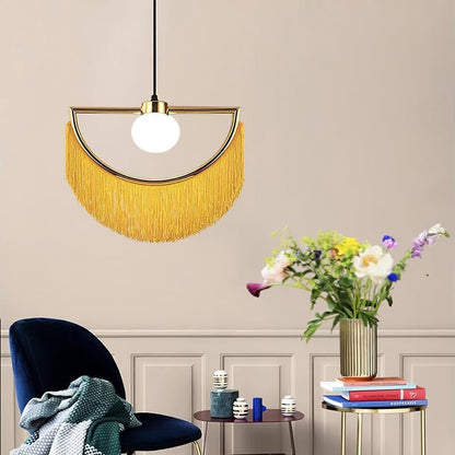 Bohemian Fringe Tassel Pendant Light with Geometric Frame