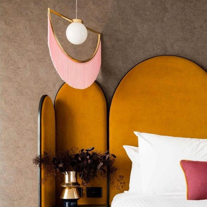 Bohemian Fringe Tassel Pendant Light with Geometric Frame