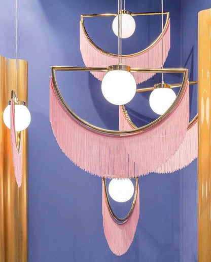 Bohemian Fringe Tassel Pendant Light with Geometric Frame
