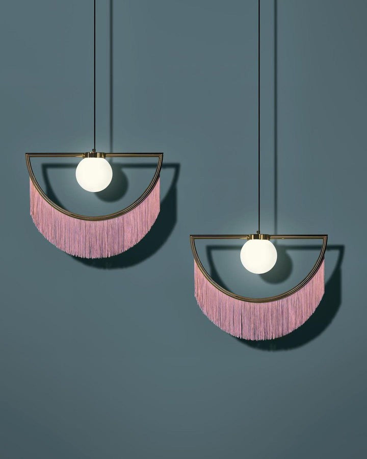 Bohemian Fringe Tassel Pendant Light with Geometric Frame