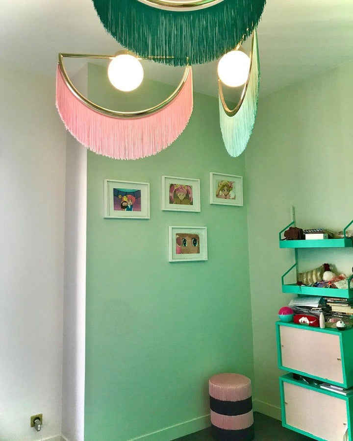 Bohemian Fringe Tassel Pendant Light with Geometric Frame