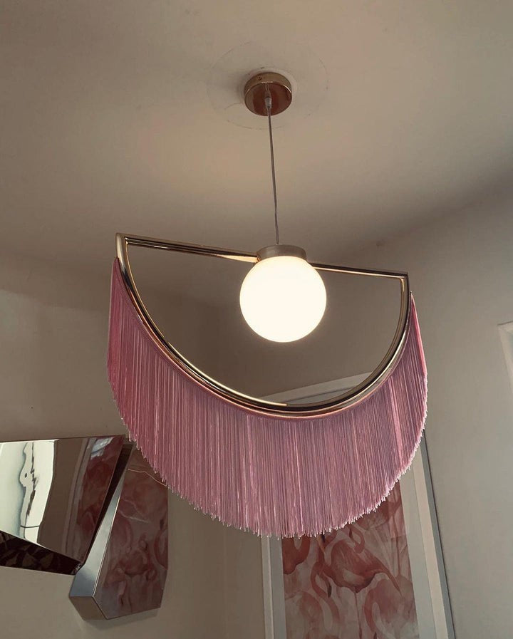 Bohemian Fringe Tassel Pendant Light with Geometric Frame