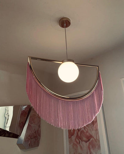 Bohemian Fringe Tassel Pendant Light with Geometric Frame