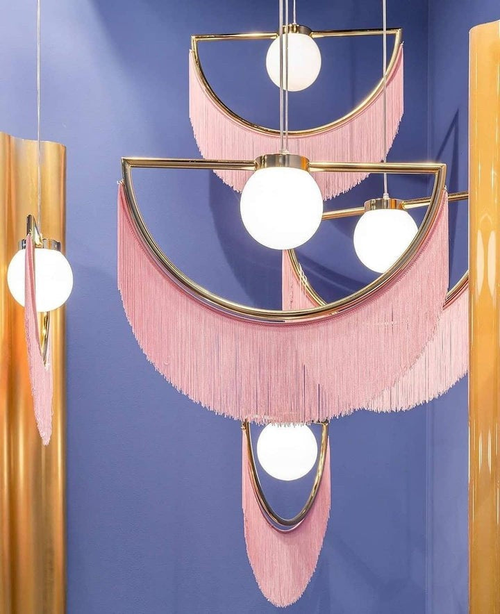 Bohemian Fringe Tassel Pendant Light with Geometric Frame