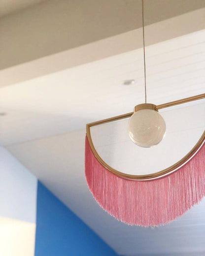 Bohemian Fringe Tassel Pendant Light with Geometric Frame