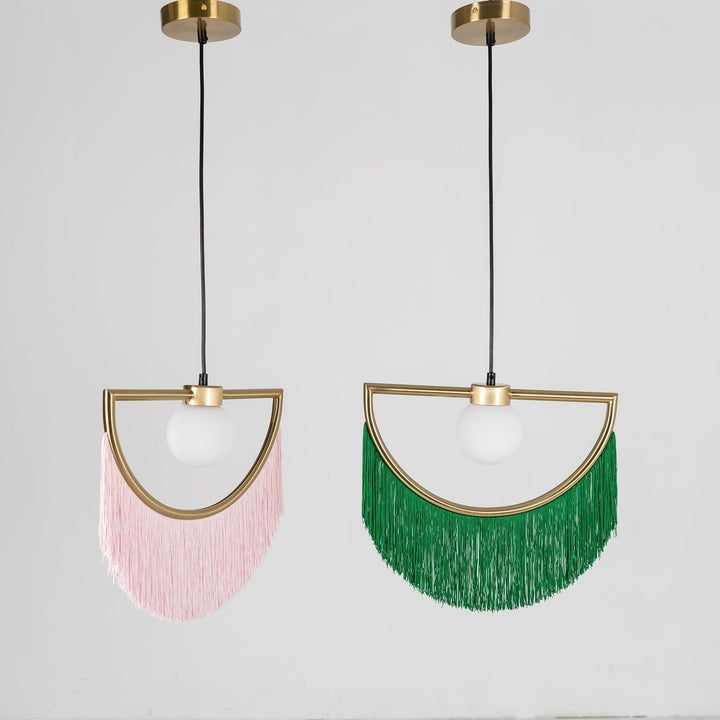 Bohemian Fringe Tassel Pendant Light with Geometric Frame