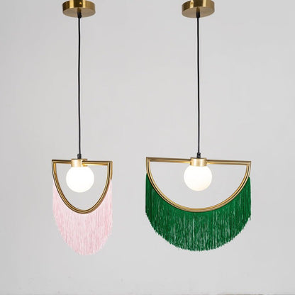 Bohemian Fringe Tassel Pendant Light with Geometric Frame