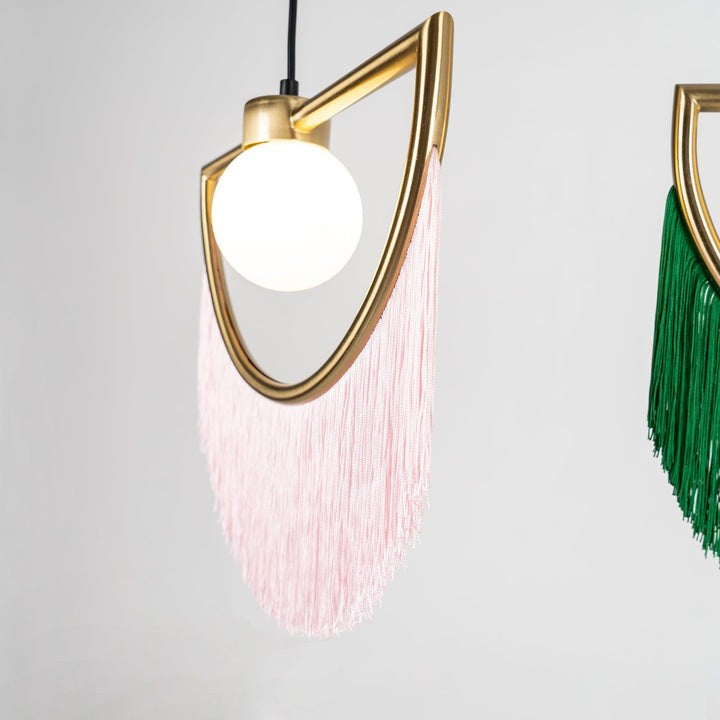 Bohemian Fringe Tassel Pendant Light with Geometric Frame