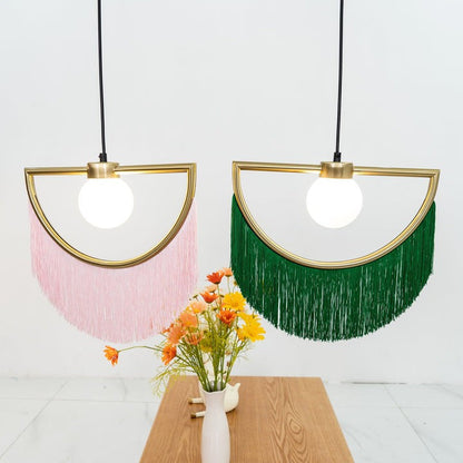 Bohemian Fringe Tassel Pendant Light with Geometric Frame