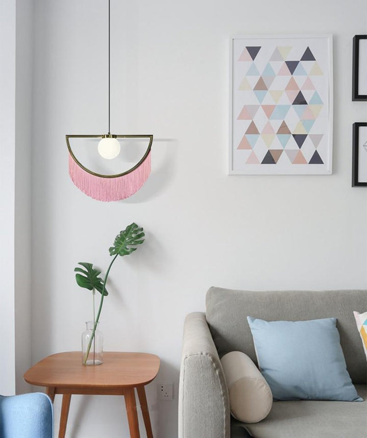 Bohemian Fringe Tassel Pendant Light with Geometric Frame
