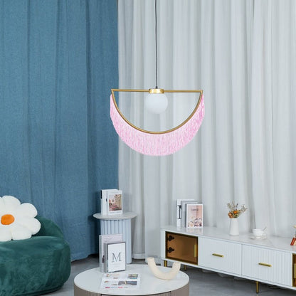 Bohemian Fringe Tassel Pendant Light with Geometric Frame