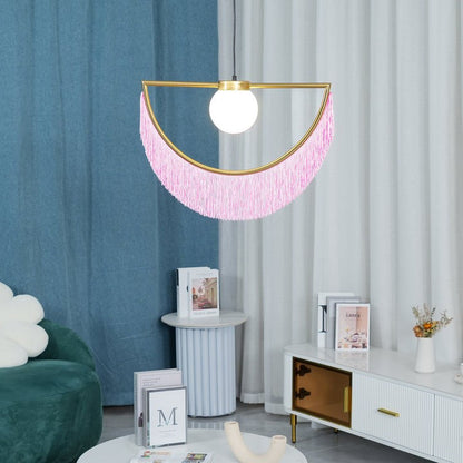 Bohemian Fringe Tassel Pendant Light with Geometric Frame