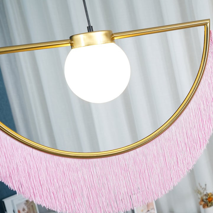 Bohemian Fringe Tassel Pendant Light with Geometric Frame