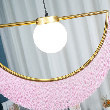 Bohemian Fringe Tassel Pendant Light with Geometric Frame