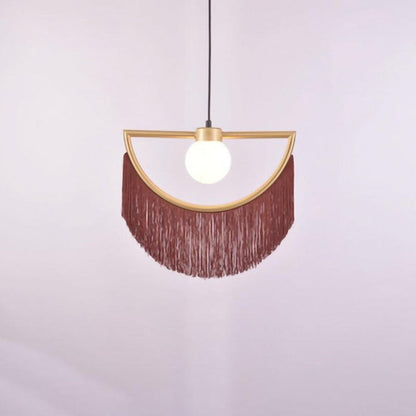 Bohemian Fringe Tassel Pendant Light with Geometric Frame