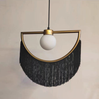 Bohemian Fringe Tassel Pendant Light with Geometric Frame