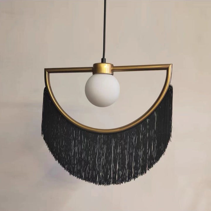 Bohemian Fringe Tassel Pendant Light with Geometric Frame