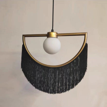 Bohemian Fringe Tassel Pendant Light with Geometric Frame