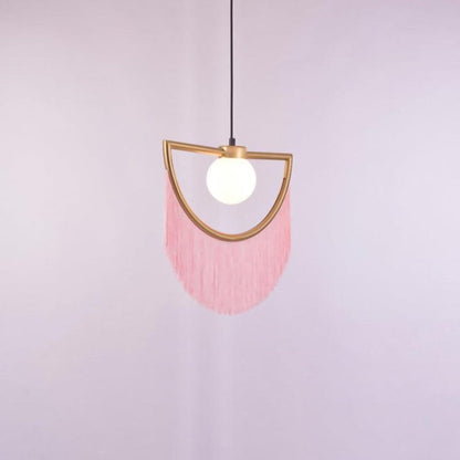 Bohemian Fringe Tassel Pendant Light with Geometric Frame