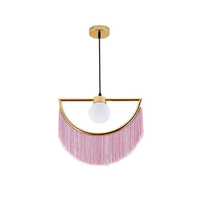 Bohemian Fringe Tassel Pendant Light with Geometric Frame
