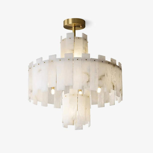 Brass and Alabaster Modern Chandelier