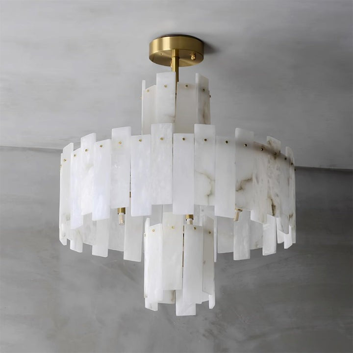 Brass and Alabaster Modern Chandelier