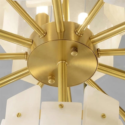 Brass and Alabaster Modern Chandelier