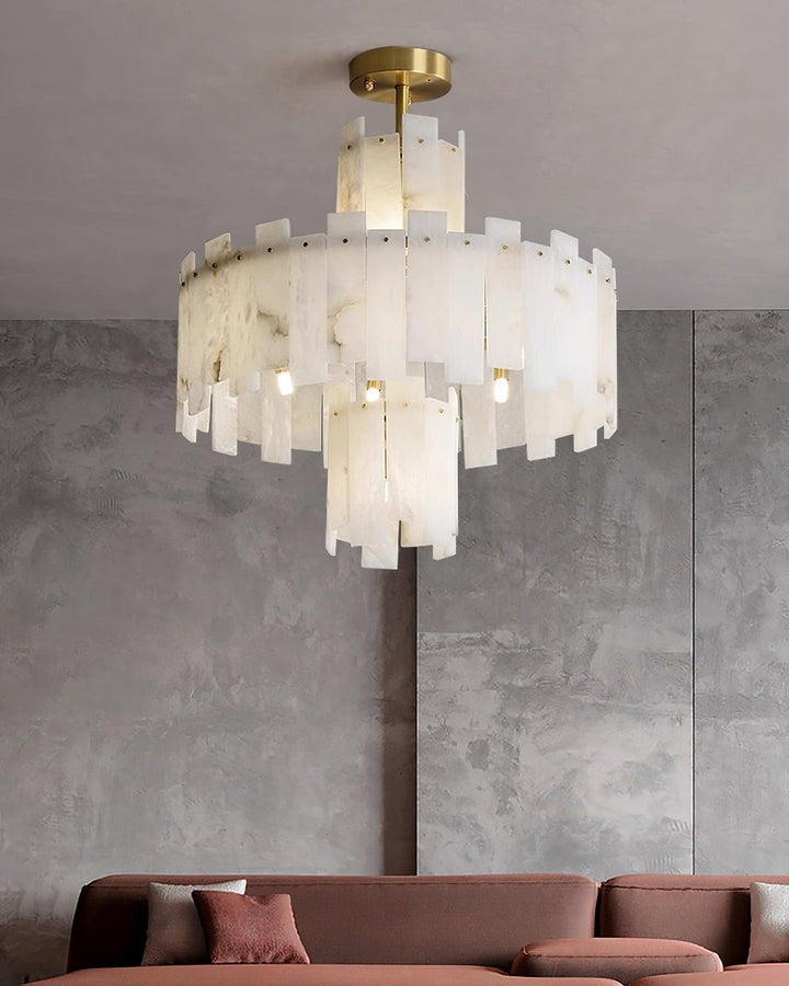 Brass and Alabaster Modern Chandelier
