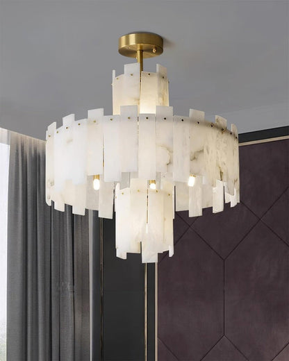 Brass and Alabaster Modern Chandelier