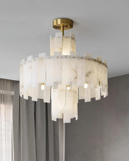 Brass and Alabaster Modern Chandelier