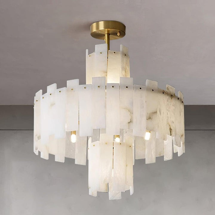 Brass and Alabaster Modern Chandelier