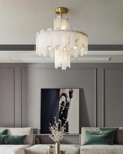 Brass and Alabaster Modern Chandelier