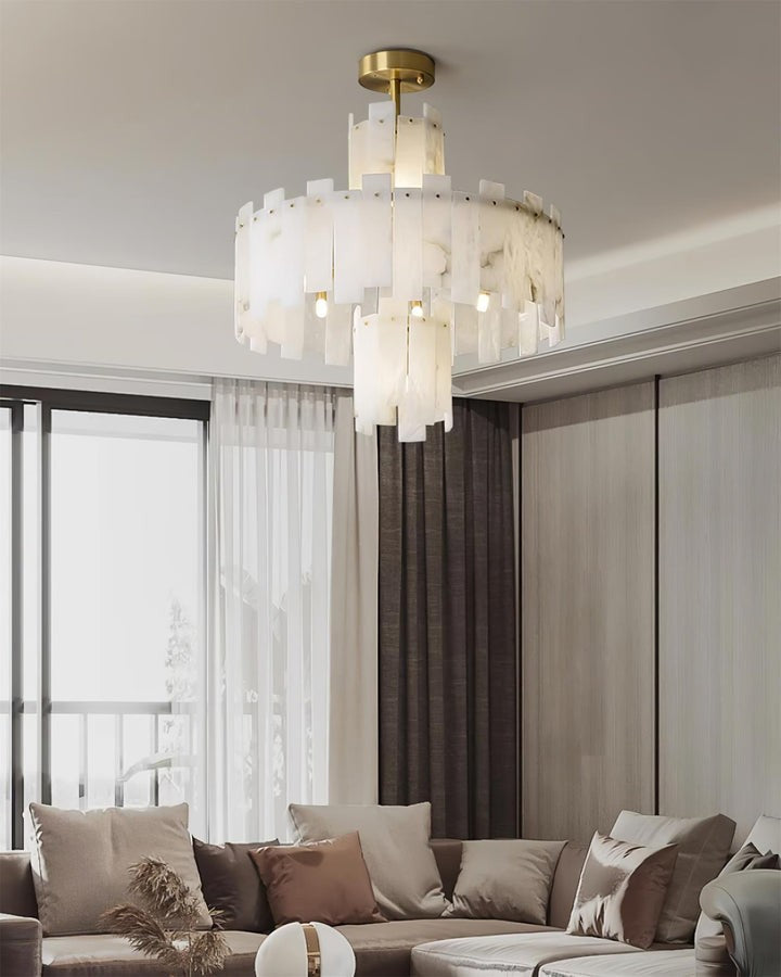 Brass and Alabaster Modern Chandelier
