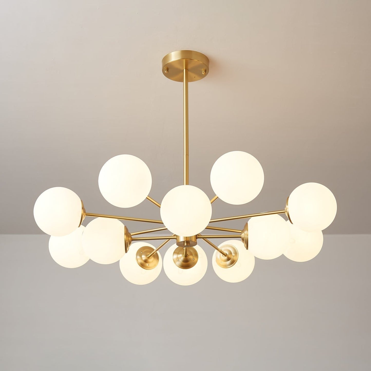 Brass and Frosted Glass Orb LED Chandelier