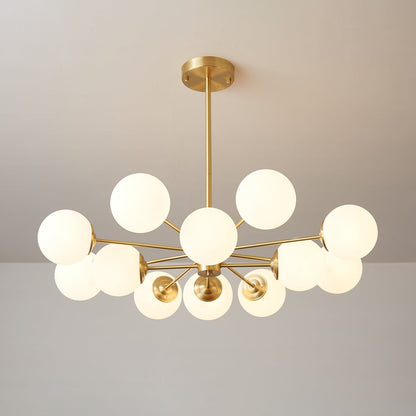 Brass and Frosted Glass Orb LED Chandelier