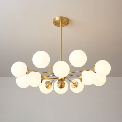 Brass and Frosted Glass Orb LED Chandelier
