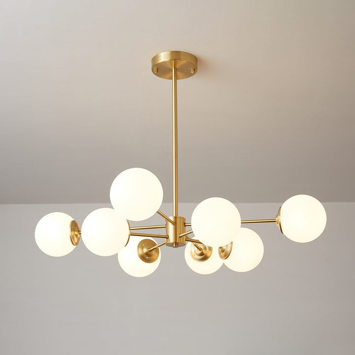 Brass and Frosted Glass Orb LED Chandelier