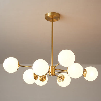 Brass and Frosted Glass Orb LED Chandelier