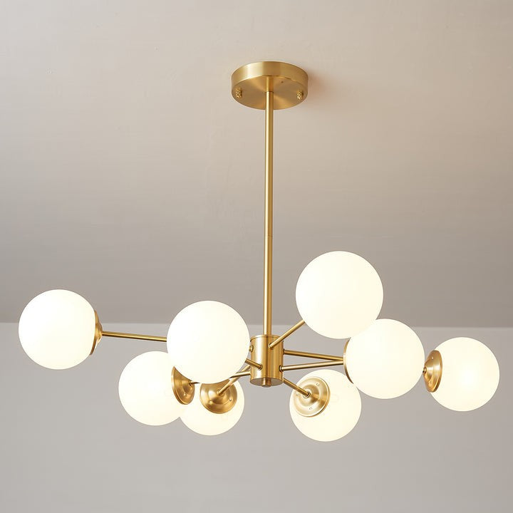 Brass and Frosted Glass Orb LED Chandelier