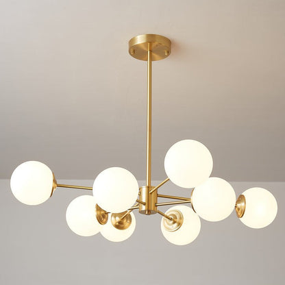 Brass and Frosted Glass Orb LED Chandelier