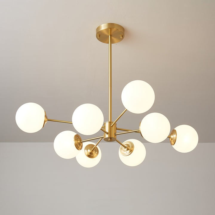 Brass and Frosted Glass Orb LED Chandelier