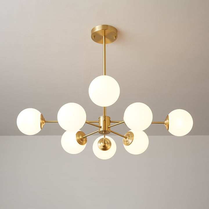 Brass and Frosted Glass Orb LED Chandelier