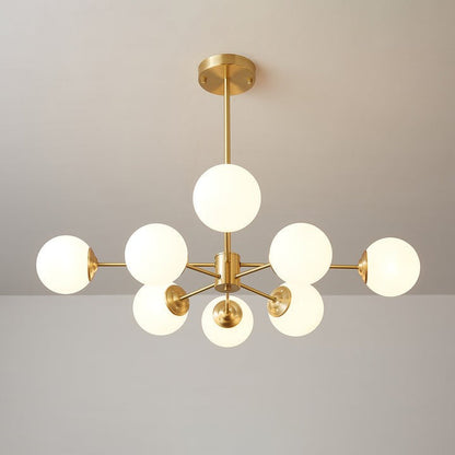 Brass and Frosted Glass Orb LED Chandelier