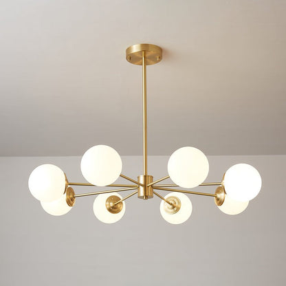 Brass and Frosted Glass Orb LED Chandelier