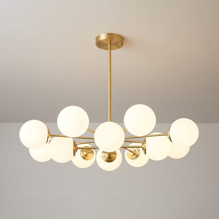 Brass and Frosted Glass Orb LED Chandelier