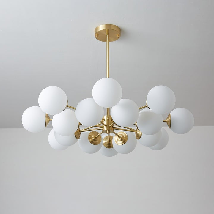 Brass and Frosted Glass Orb LED Chandelier