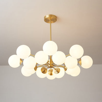 Brass and Frosted Glass Orb LED Chandelier