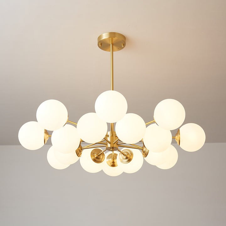 Brass and Frosted Glass Orb LED Chandelier