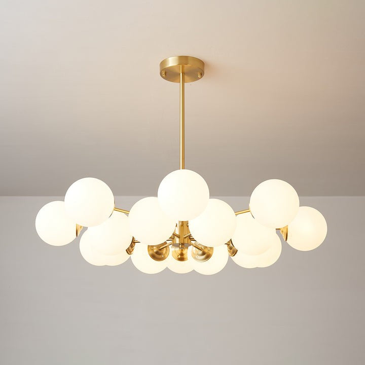 Brass and Frosted Glass Orb LED Chandelier