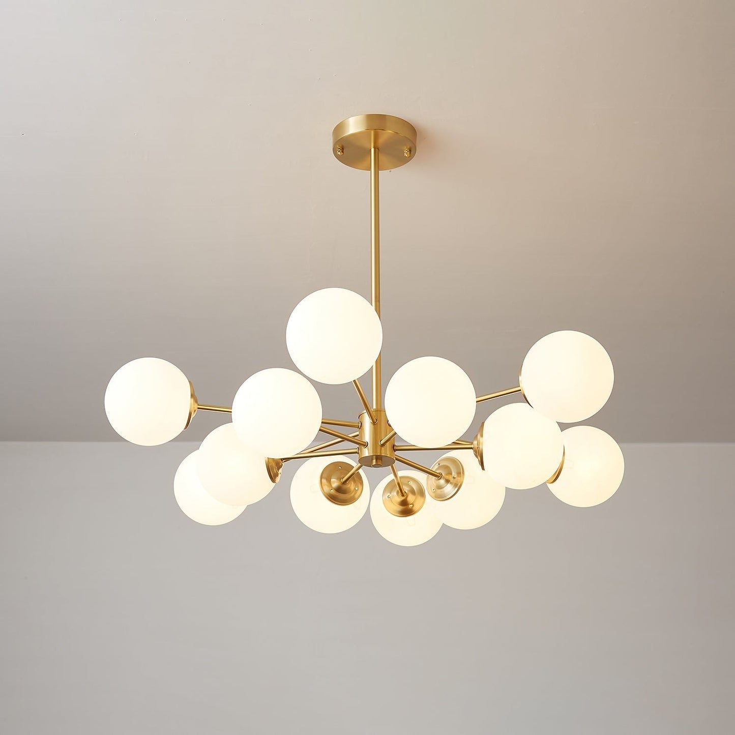 Brass and Frosted Glass Orb LED Chandelier